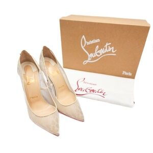 Christian Louboutin Pigalace Satin Lace Off White Wedding Heels Pumps EU 37